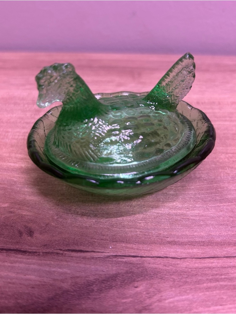Vintage Green Glass Hen on Nest Dish